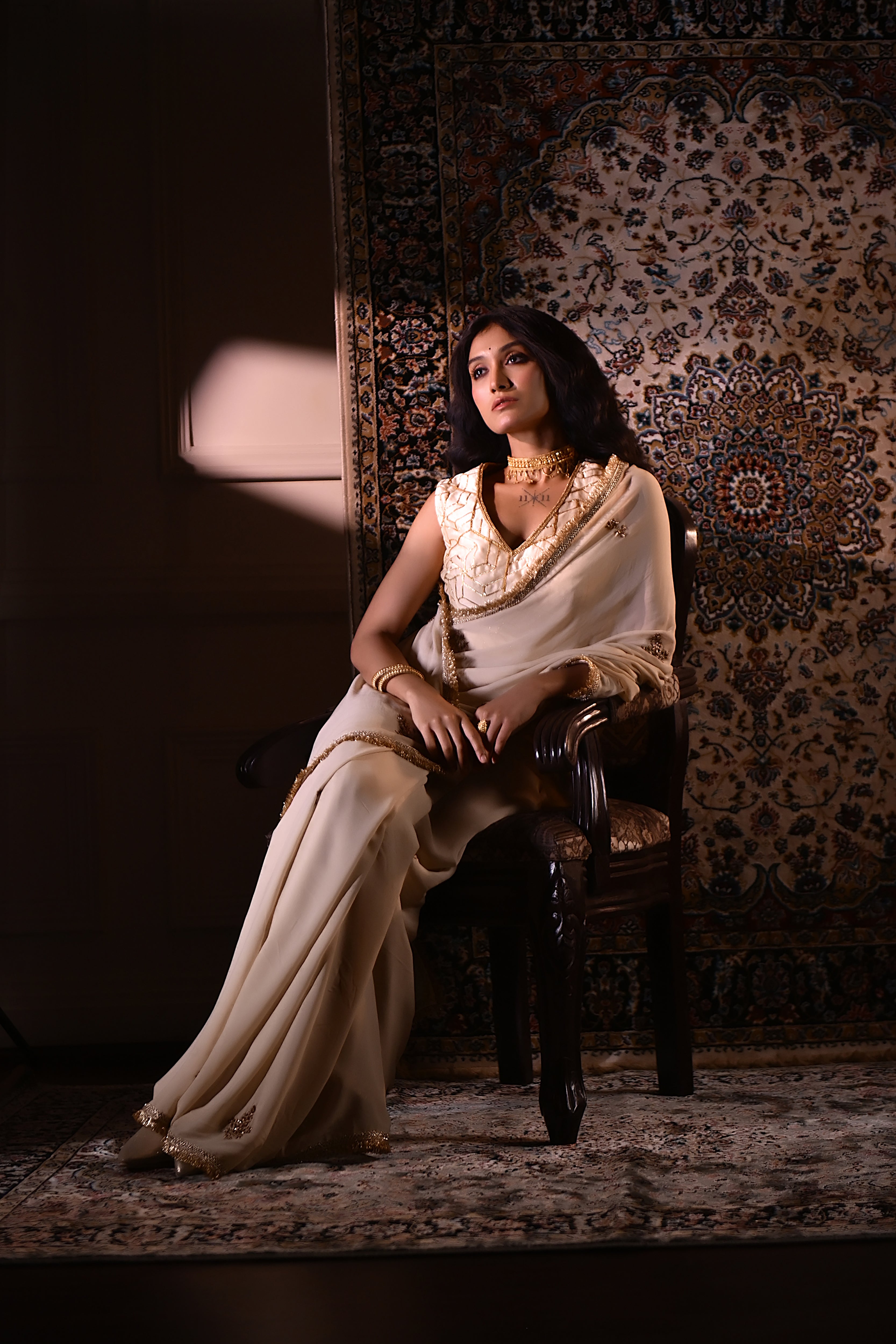 Gota Phool Saree In Ivory Georgette