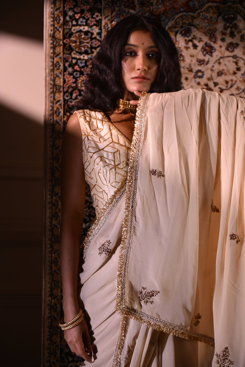 Sleeveless Gota Blouse in Ivory Octa Gota Chanderi