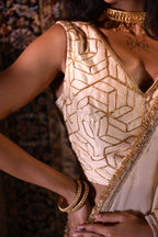 Sleeveless Gota Blouse in Ivory Octa Gota Chanderi