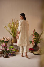 Shahi Kaftan in Ivory Brocade with Ivory Tissue Pant