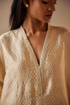 Shahi Kaftan in Ivory Brocade with Ivory Tissue Pant