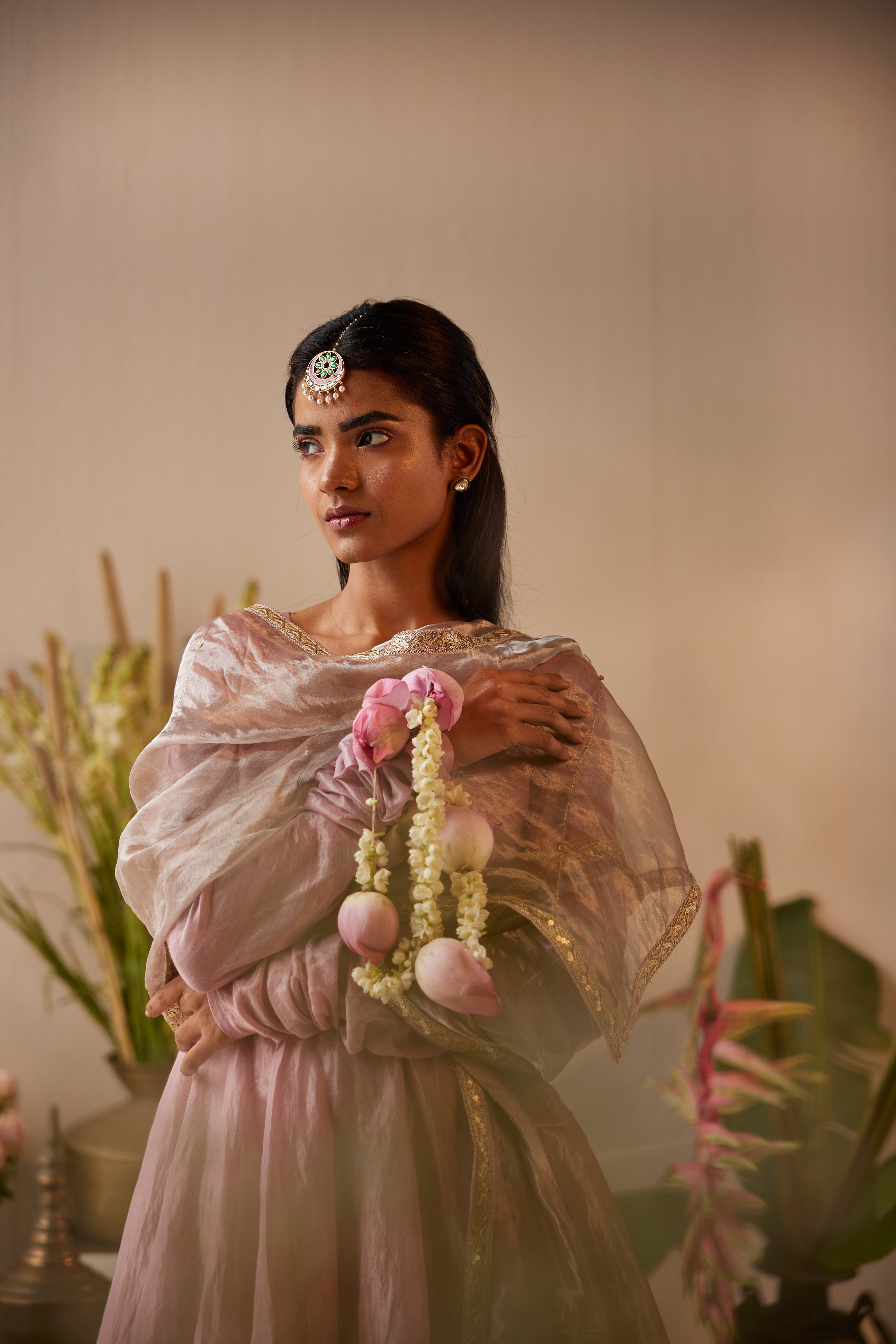 Stole in Nude Organza Tissue