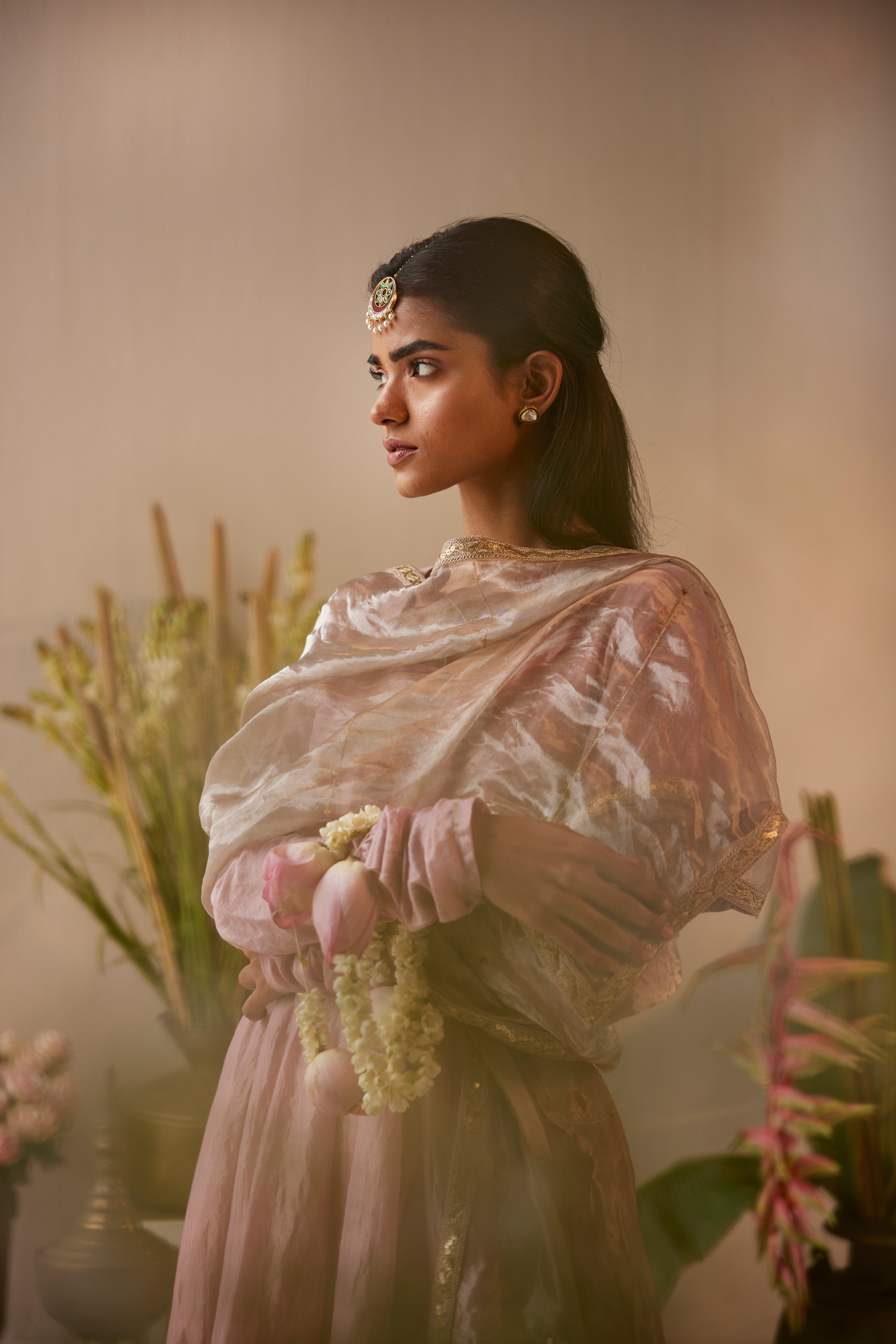 Stole in Nude Organza Tissue