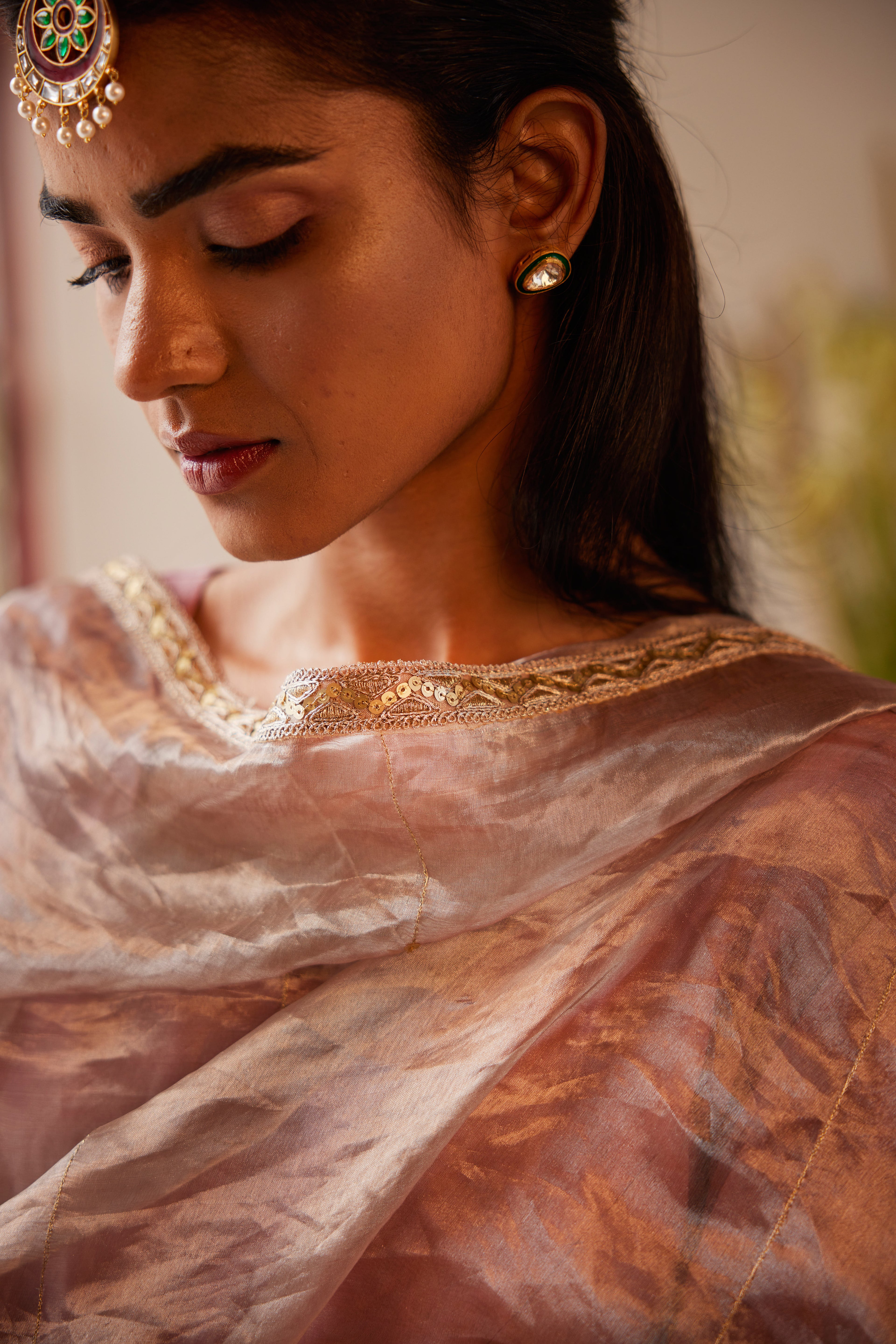 Stole in Nude Organza Tissue