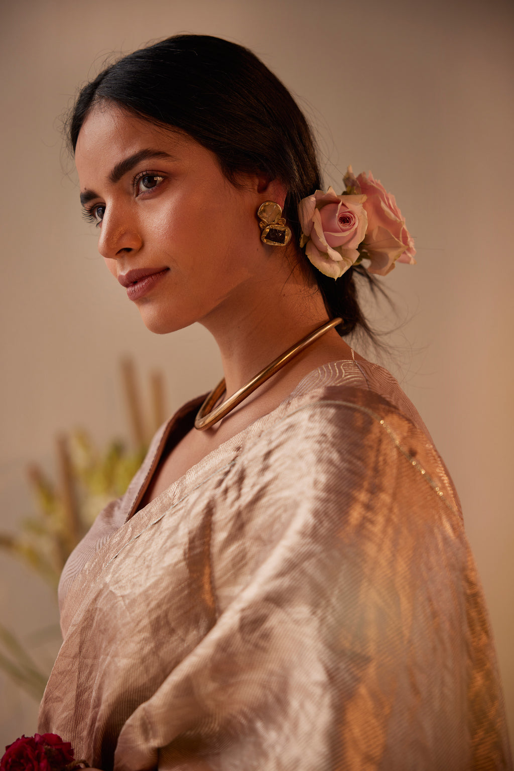 Saree in Dusty Pink & Silver Brocade Tissue