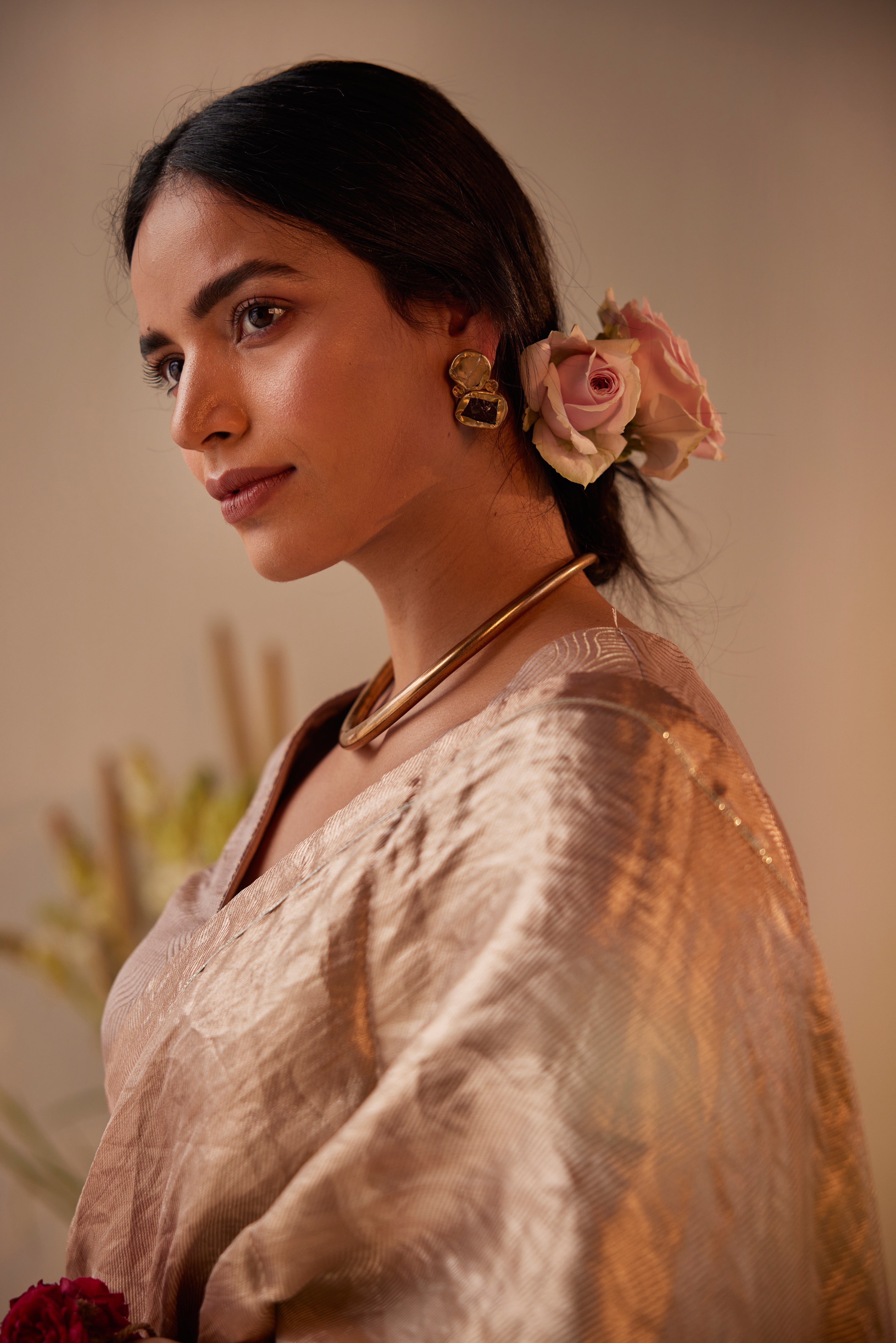 Saree in Dusty Pink & Silver Brocade Tissue