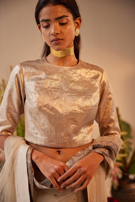 Princess Blouse in Silver Brocade Tissue