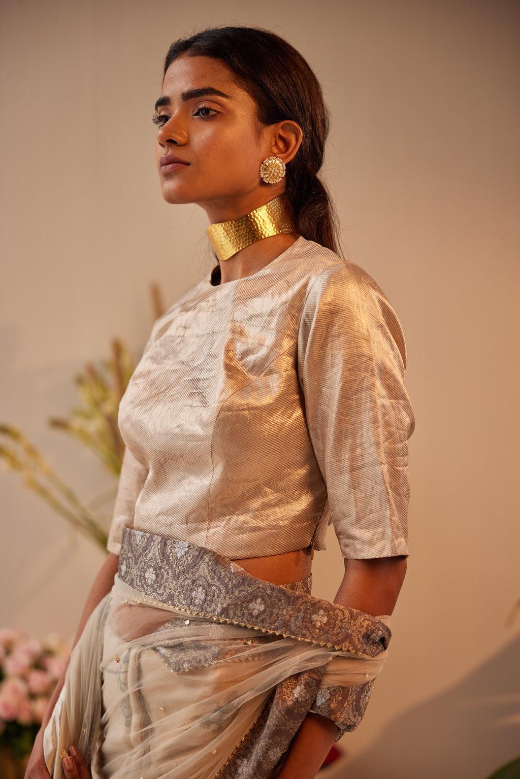 Princess Blouse in Silver Brocade Tissue