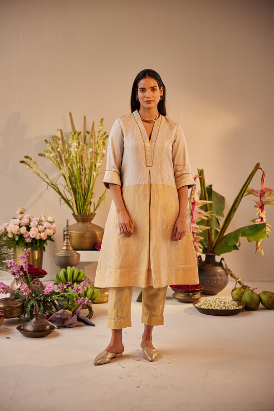 Sashiko in silver & gold  Tissue with  Pant