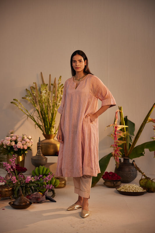 Choga Kurta in Pink Linen Tissue with Pant