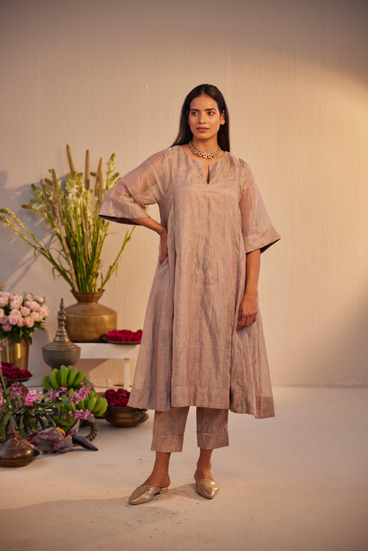 Choga Kurta in Nude Linen Tissue with Pant