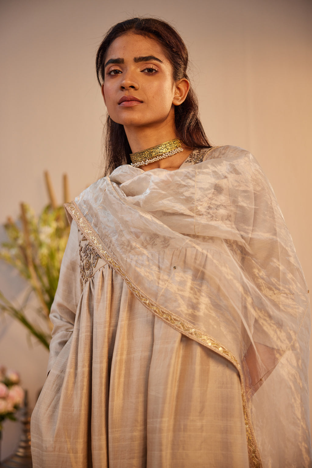 Stole in Ivory Organza Tissue