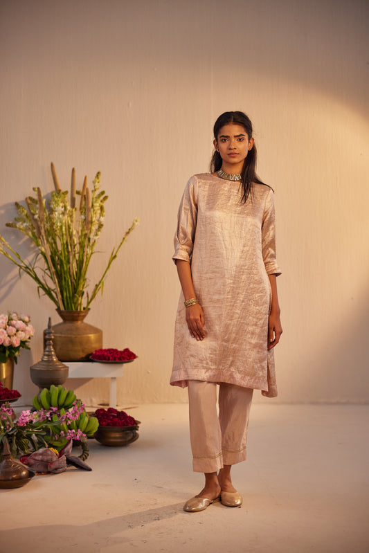 HK Kurta in Dusty Pink Brocade Tissue with Pant