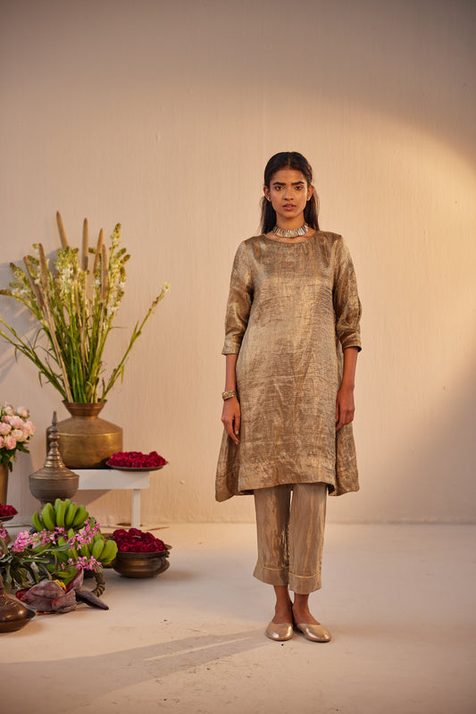 HK Kurta in Grey Brocade Tissue with  Pant