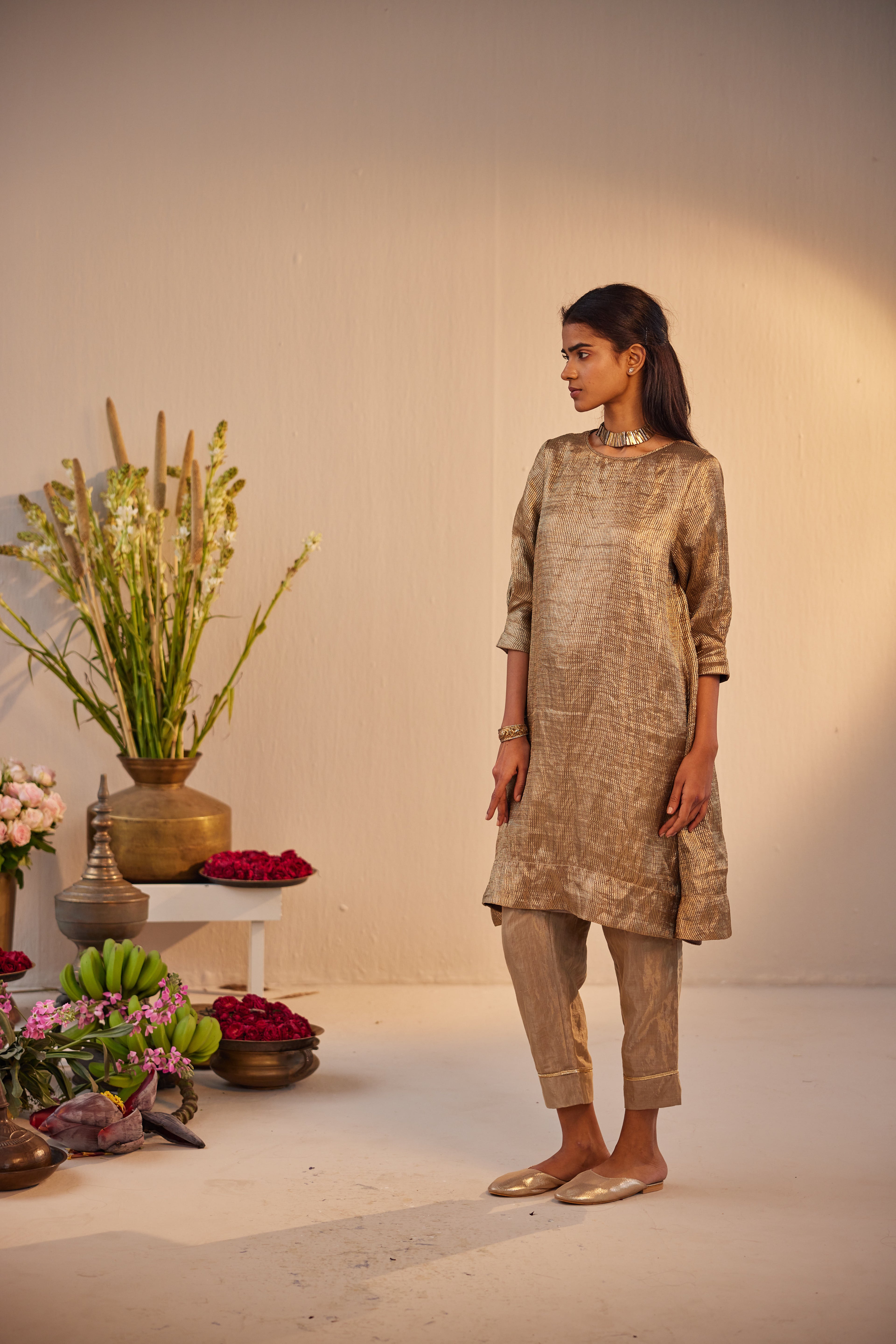 HK Kurta in Grey Brocade Tissue with  Pant