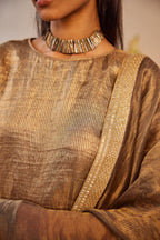 Dupatta in Grey Tissue Chanderi Stripes
