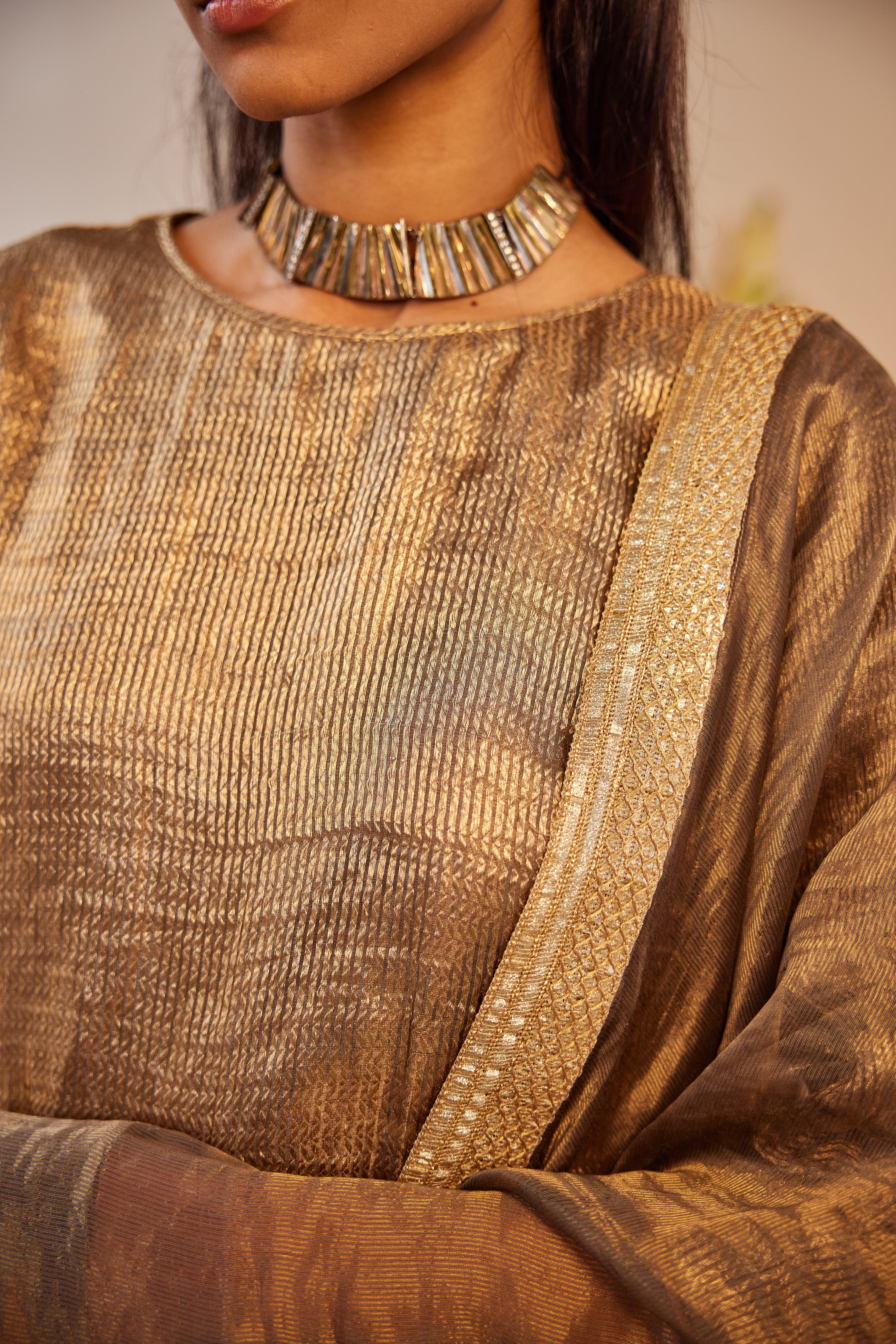Dupatta in Grey Tissue Chanderi Stripes