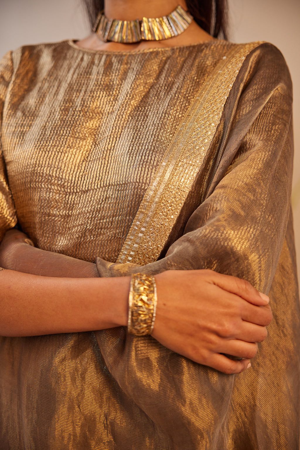 Dupatta in Grey Tissue Chanderi Stripes