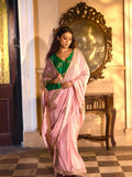 Kolka Saree in Tyohaar Pink Silk Satin Stripe