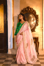 Kolka Saree in Tyohaar Pink Silk Satin Stripe