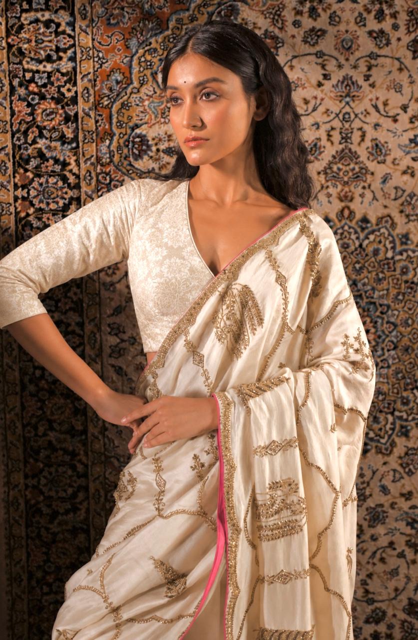Shalimaar Saree in Ivory Chanderi