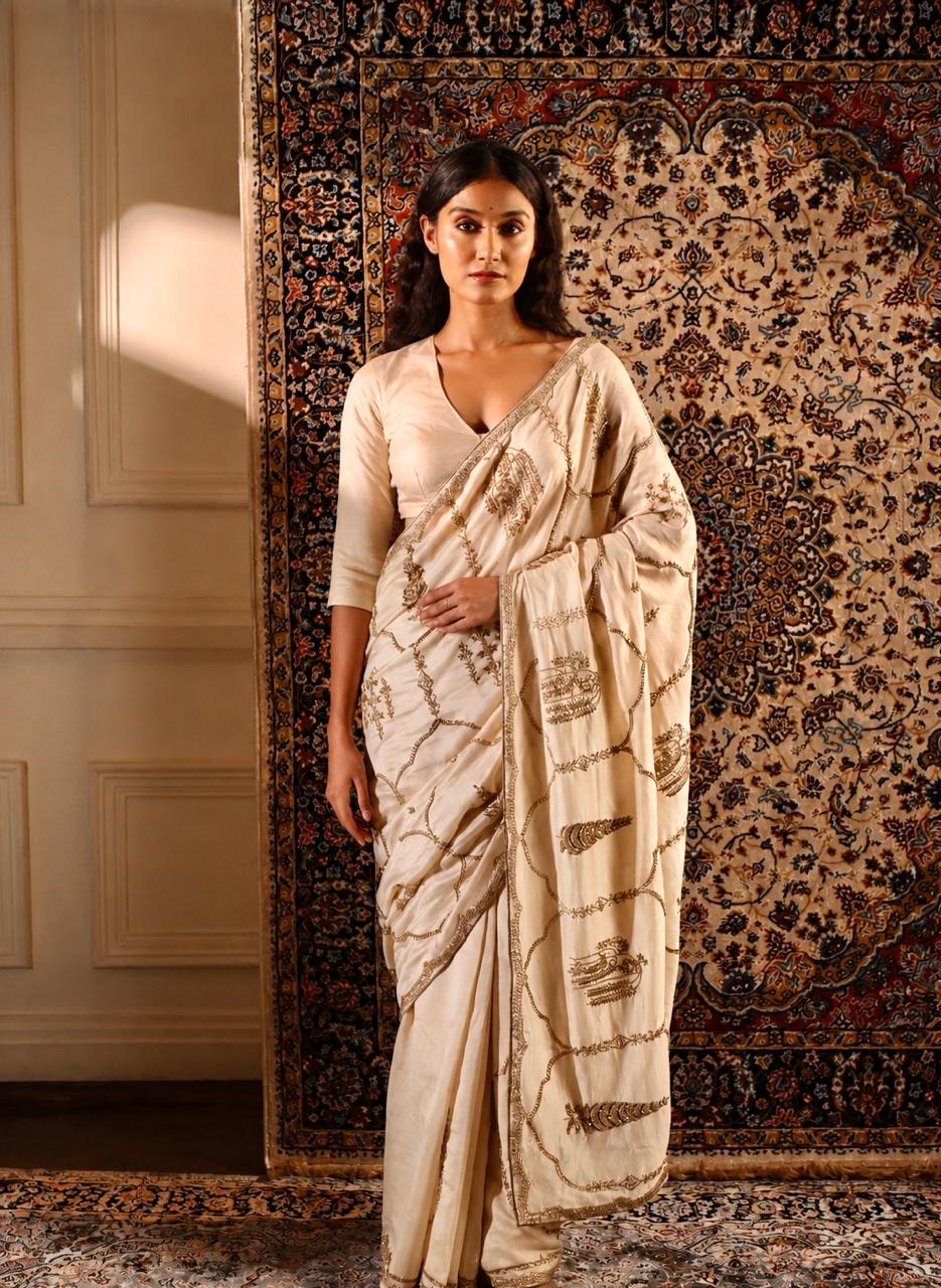 Shalimaar Saree in Ivory Chanderi