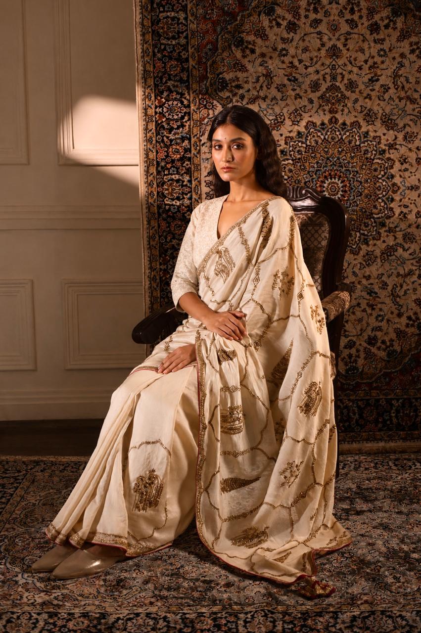 Shalimaar Saree in Ivory Chanderi