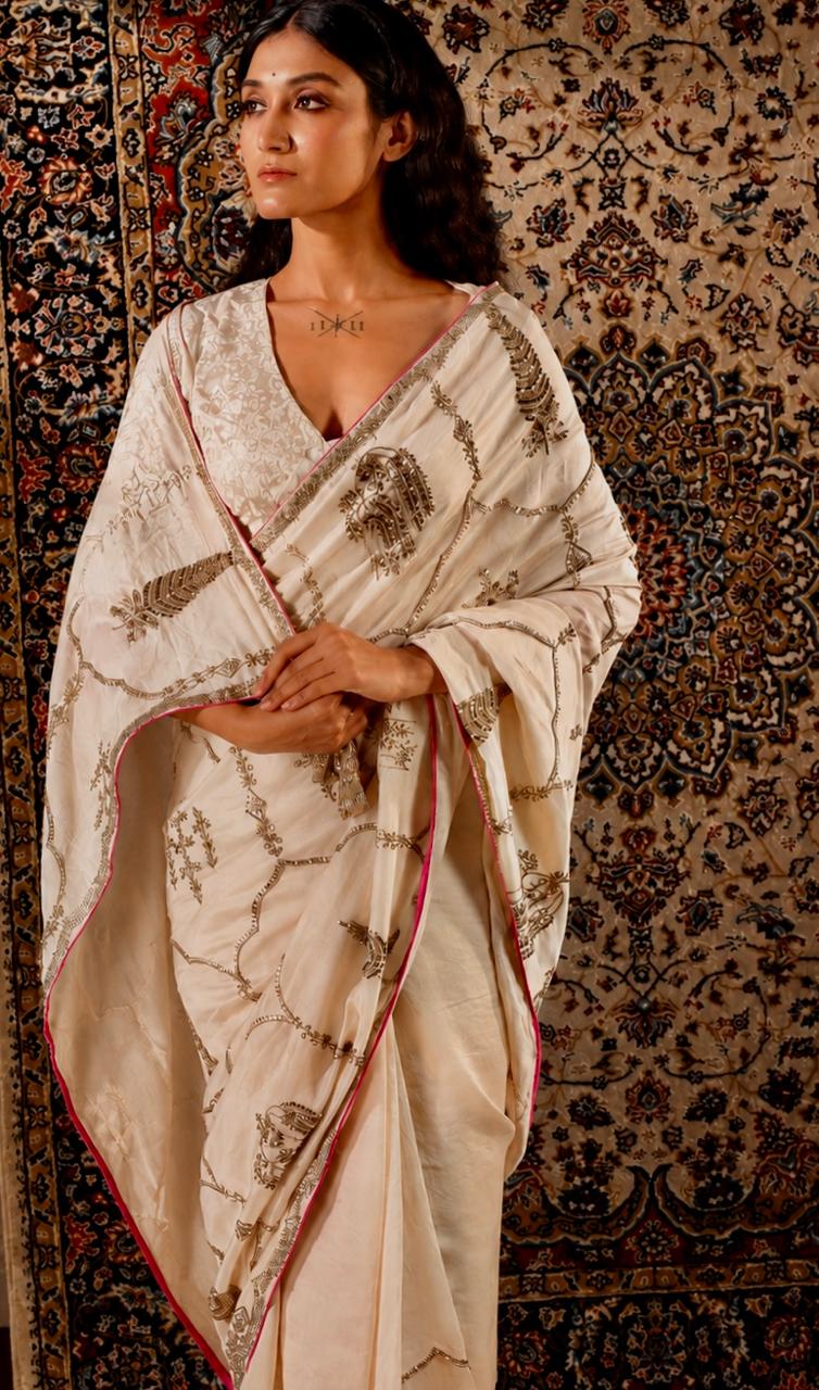 Shalimaar Saree in Ivory Chanderi