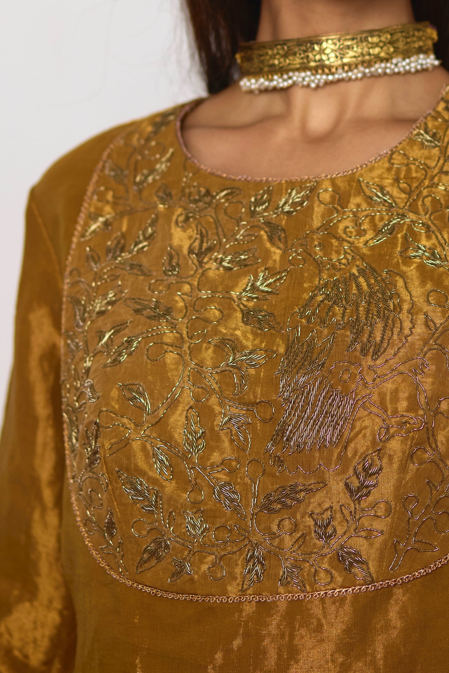 Mini Angrakha Kurta in Gold Tissue with Gold Tissue Garara