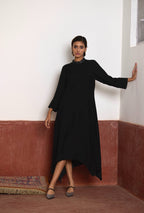 Asymmetrical Dress in Black Silk with Blue Brocade Sally Jacket