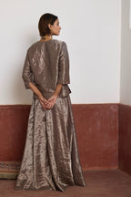 Mini Angrakha Kurta in Silver Tissue with Silver Tissue Garara