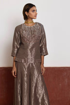 Mini Angrakha Kurta in Silver Tissue with Silver Tissue Garara