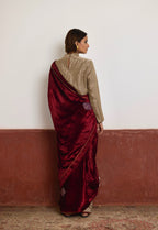 Saree in Red Velvet and Tissue