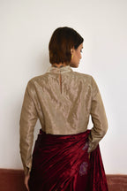 Polo Neck Blouse in Champagne Grey Tissue