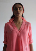 Anu Kurta Patchwork in Watermelon Pink Silk Muslin with Pants