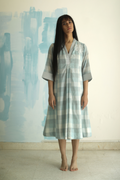 Anarkali dress in handloom lungi checks with cigeratte pants (Set of 2)