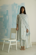 Fb kurta in blue jamdani mota stripes with pants (Set of 2)