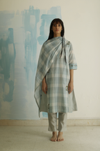 Maxi kurta lungi checks in blue with pants (Set of 2)