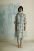 Maxi kurta lungi checks in blue with pants (Set of 2)