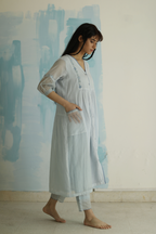 Shama blue jamdani micro checks with pants (Set of 2)