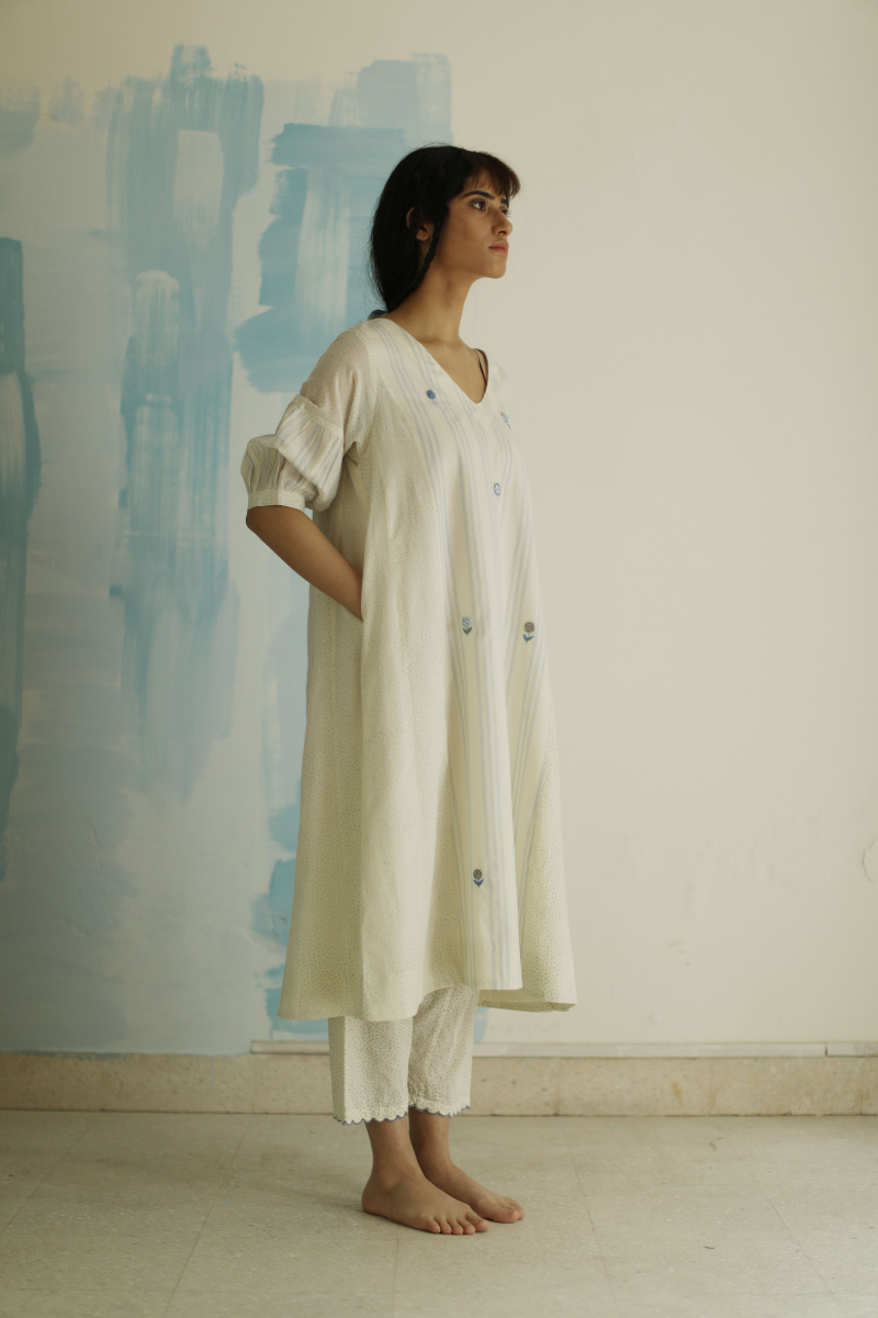 Fb kurta handloom stripes dot mix with salwar (Set of 2)