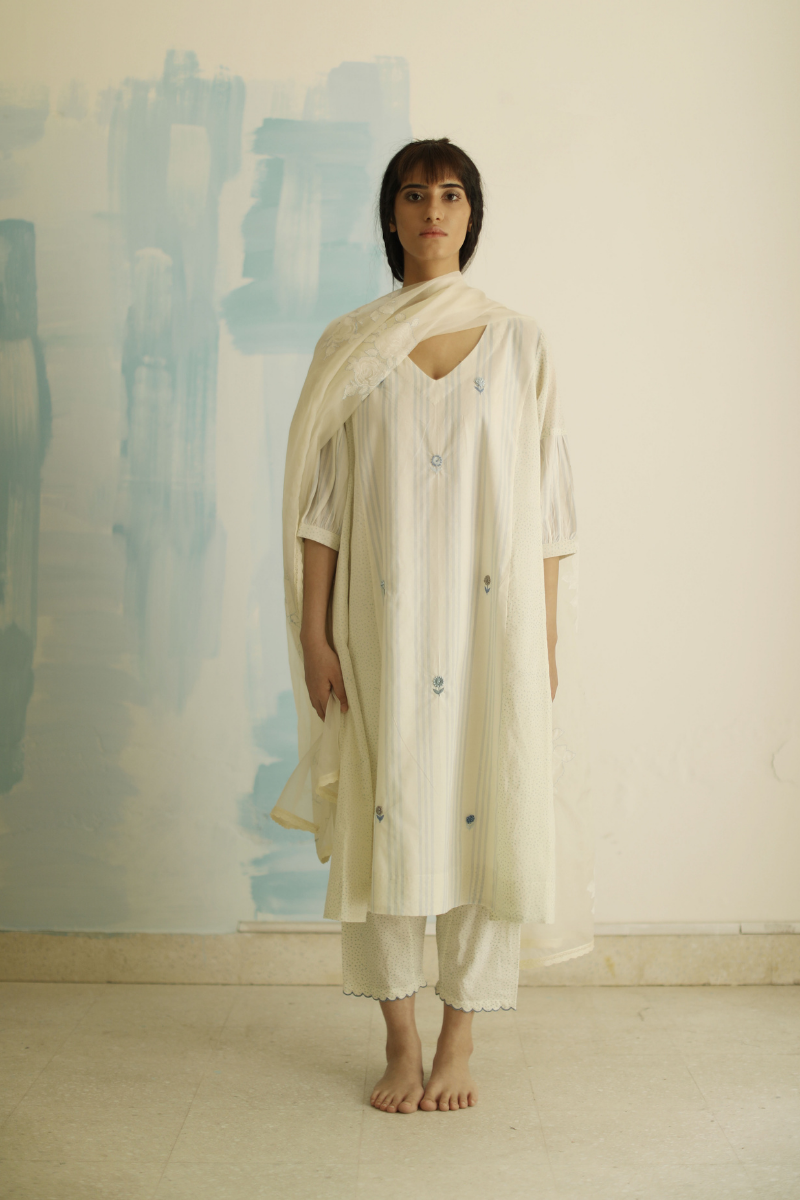 Fb kurta handloom stripes dot mix with salwar (Set of 2)