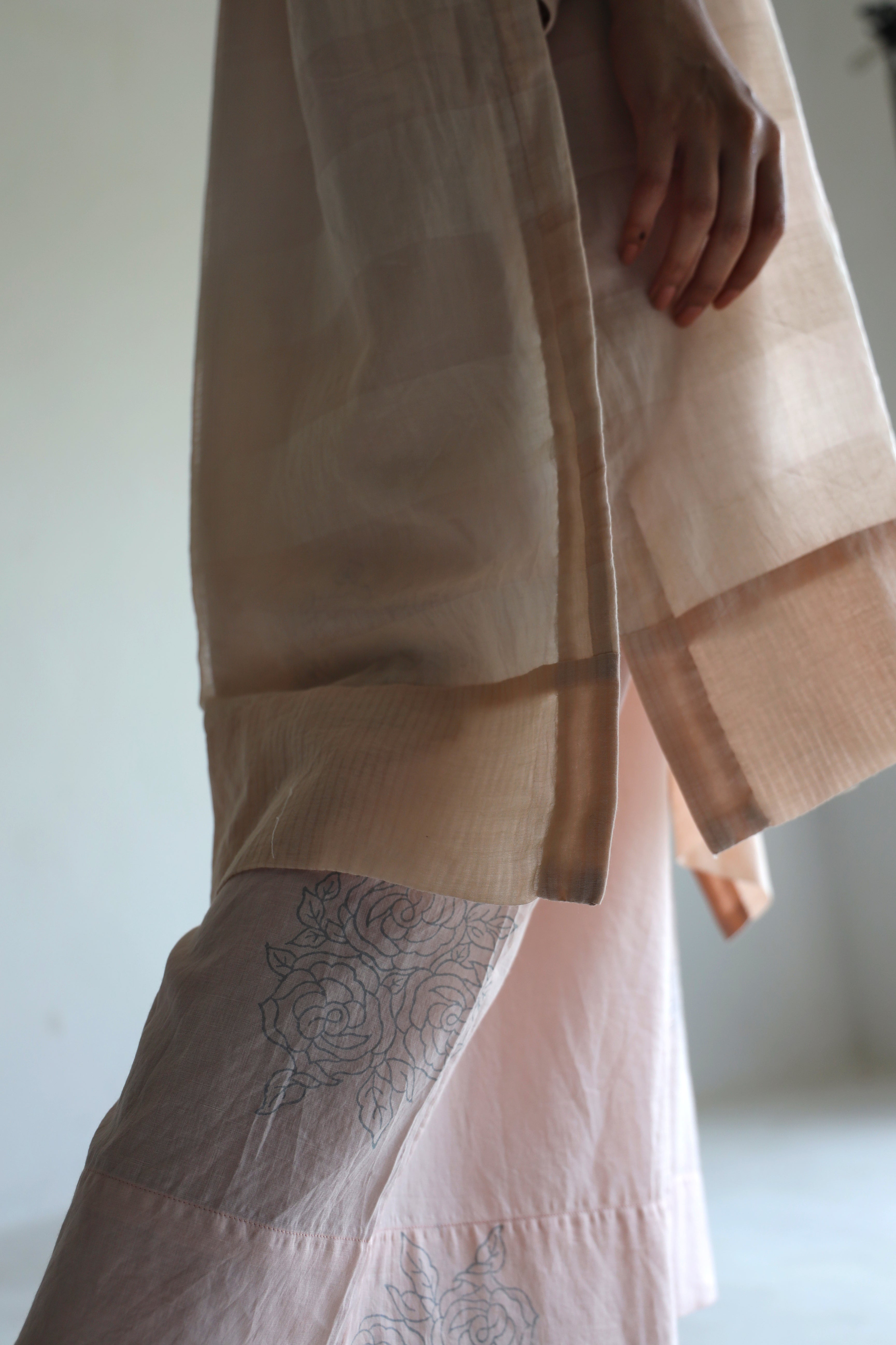 Kaftan In Gulab Pink Silk Muslin With Palazzo