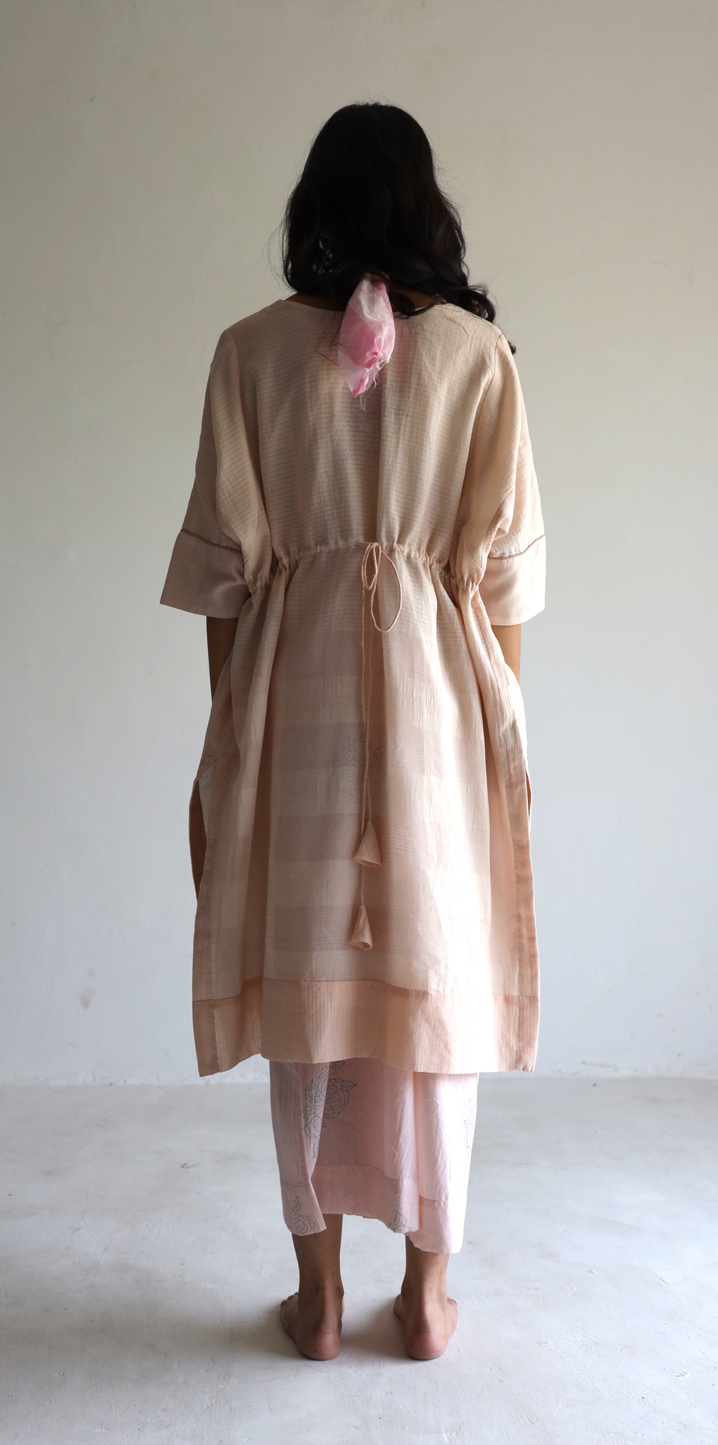 Kaftan In Gulab Pink Silk Muslin With Palazzo