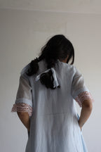 Collar Ana Dress in Ice Blue Jamdani Micro Checks with Pants