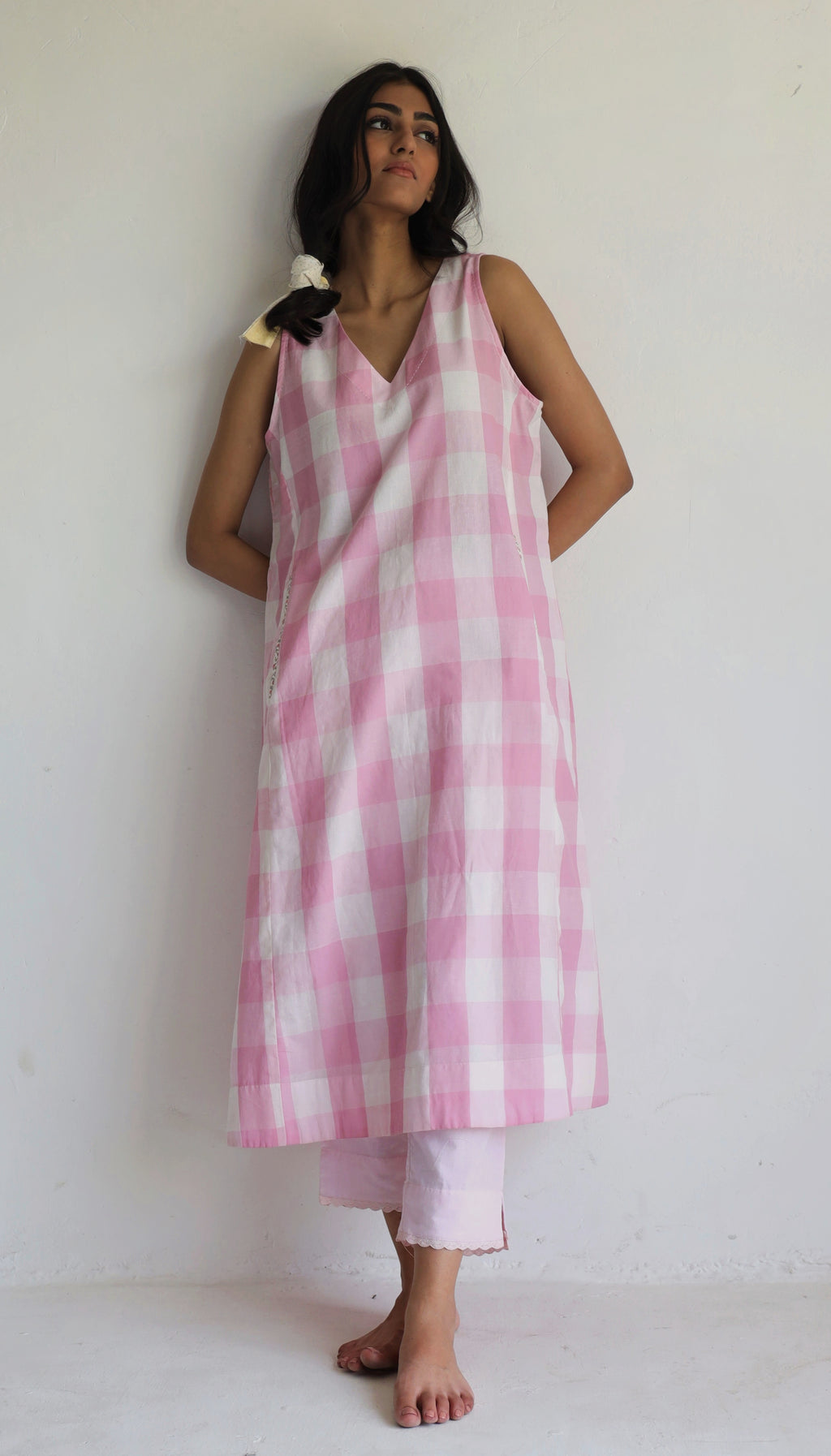 Tannu Dress in Pink Jamdani Lungi Checks