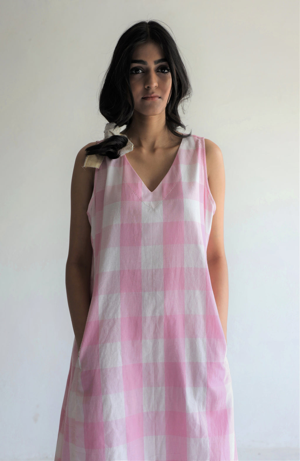 Tannu Dress in Pink Jamdani Lungi Checks