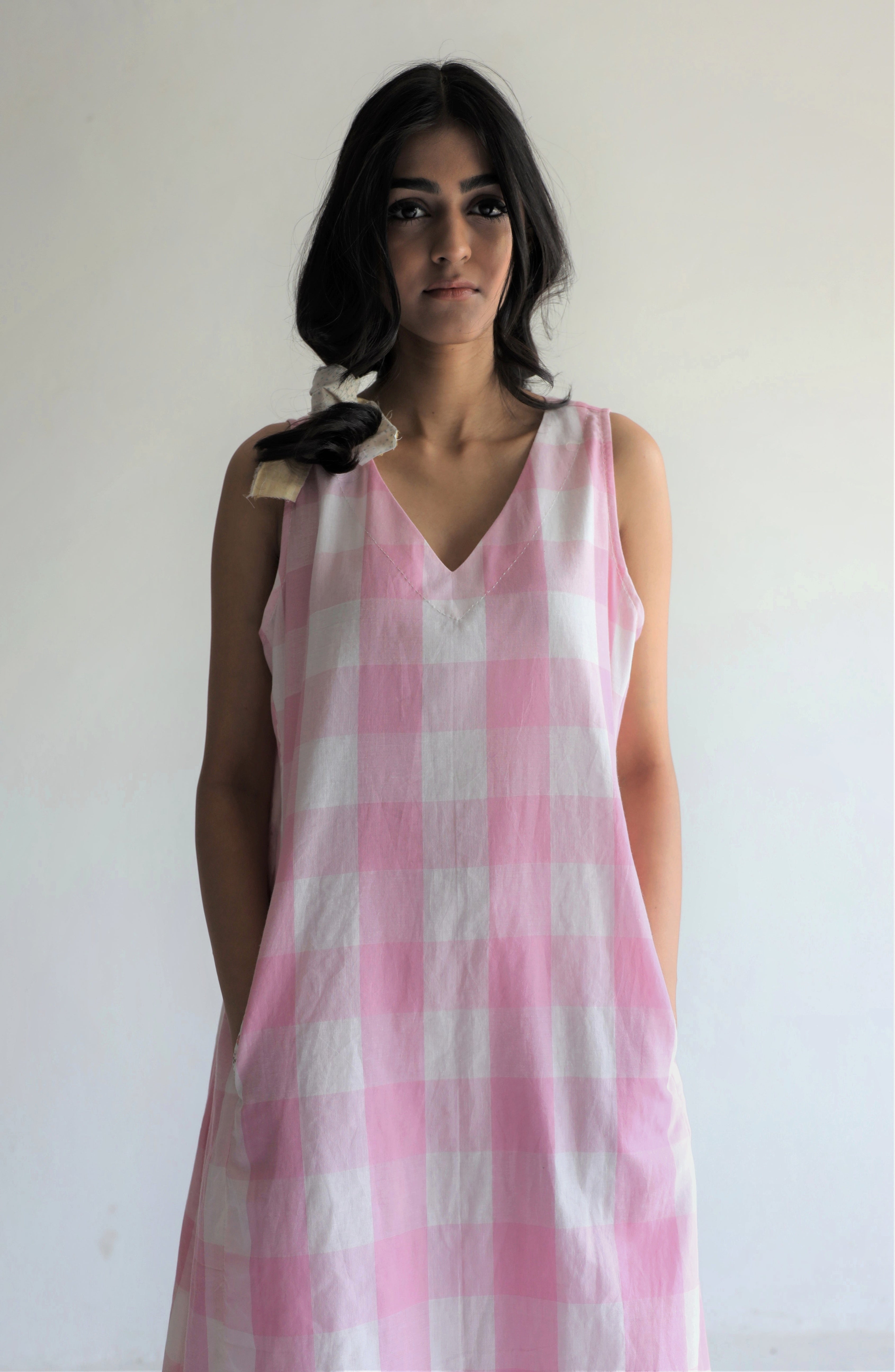 Tannu Dress in Pink Jamdani Lungi Checks
