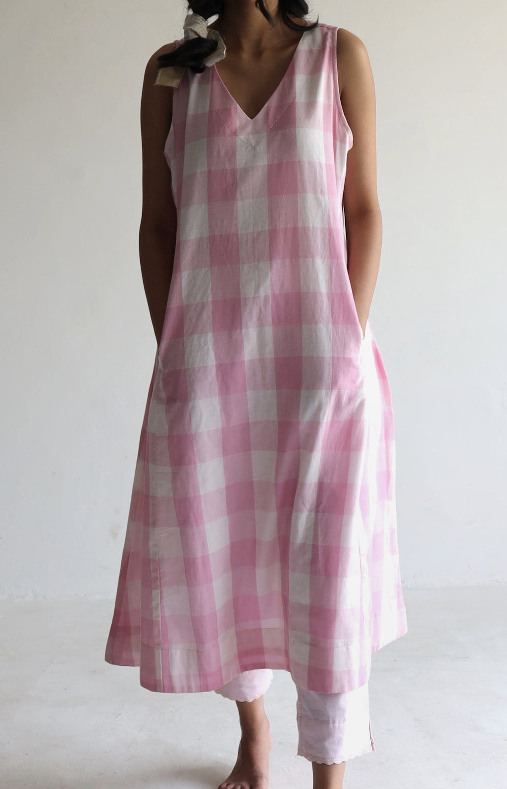Tannu Dress in Pink Jamdani Lungi Checks