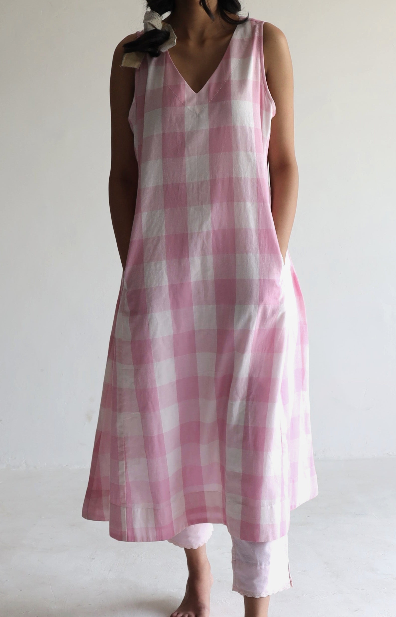 Tannu Dress in Pink Jamdani Lungi Checks